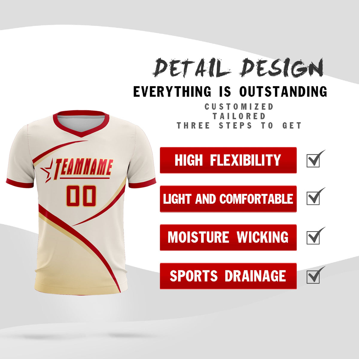 Custom Cream Red Color Block Training Uniform For Men Football Kits Jersey