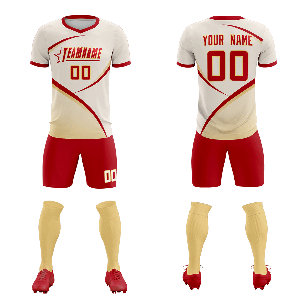 Custom Cream Red Color Block Training Uniform For Men Football Kits Jersey