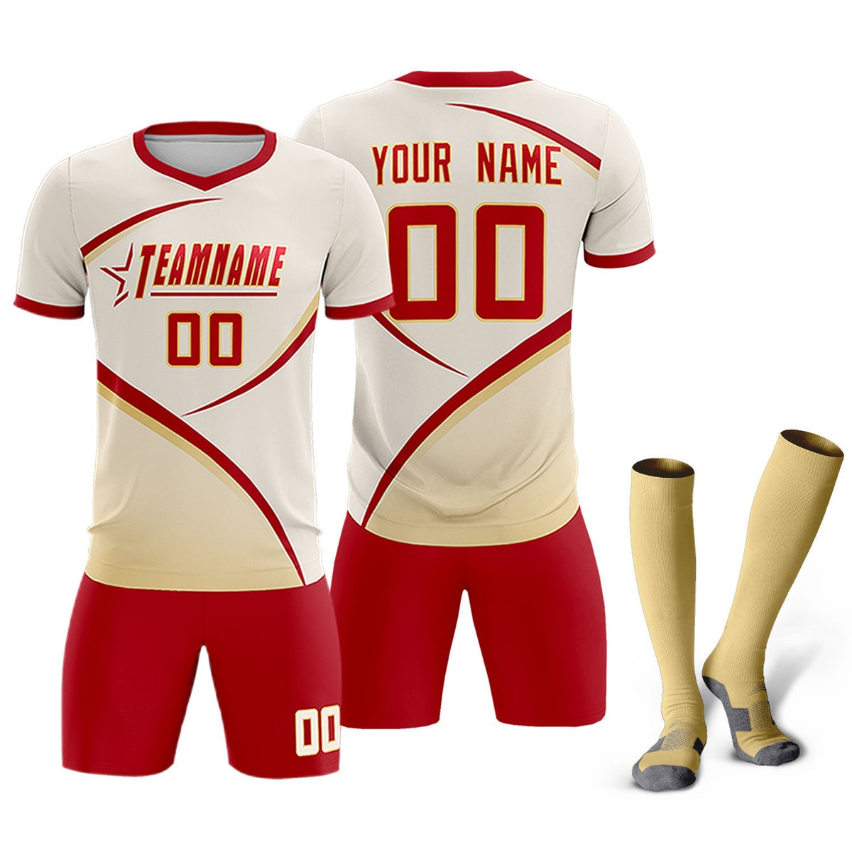 Custom Cream Red Color Block Training Uniform For Men Football Kits Jersey