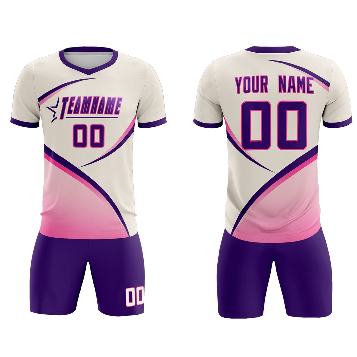 Custom Cream Purple Color Block Training Uniform For Men Football Kits Jersey