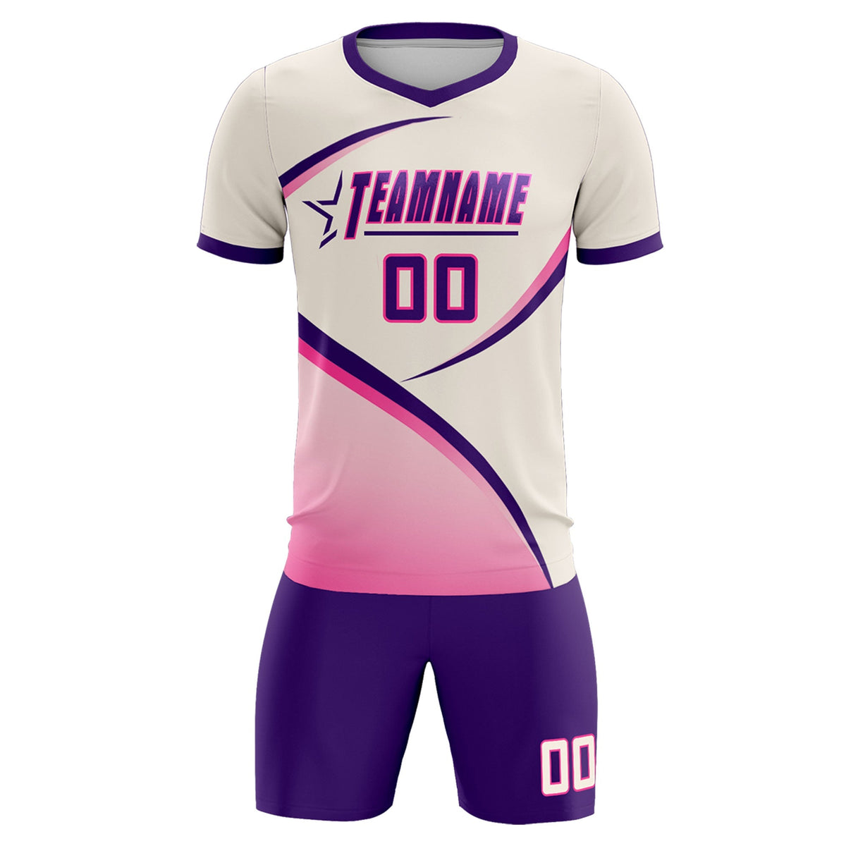 Custom Cream Purple Color Block Training Uniform For Men Football Kits Jersey