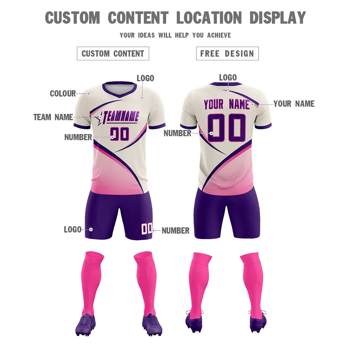 Custom Cream Purple Color Block Training Uniform For Men Football Kits Jersey