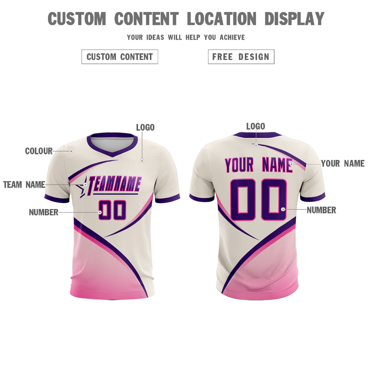 Custom Cream Purple Color Block Training Uniform For Men Football Kits Jersey
