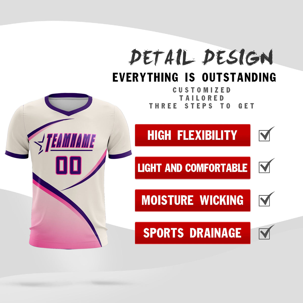 Custom Cream Purple Color Block Training Uniform For Men Football Kits Jersey