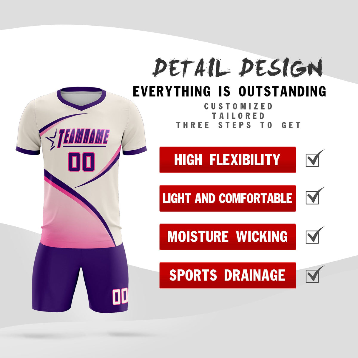 Custom Cream Purple Color Block Training Uniform For Men Football Kits Jersey