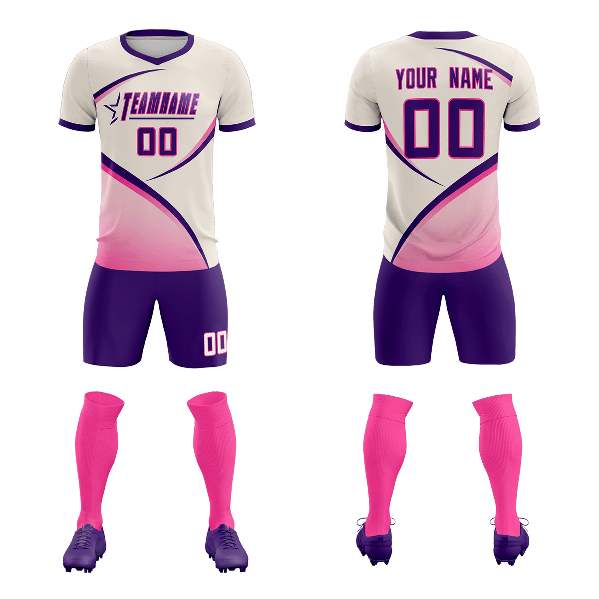 Custom Cream Purple Color Block Training Uniform For Men Football Kits Jersey