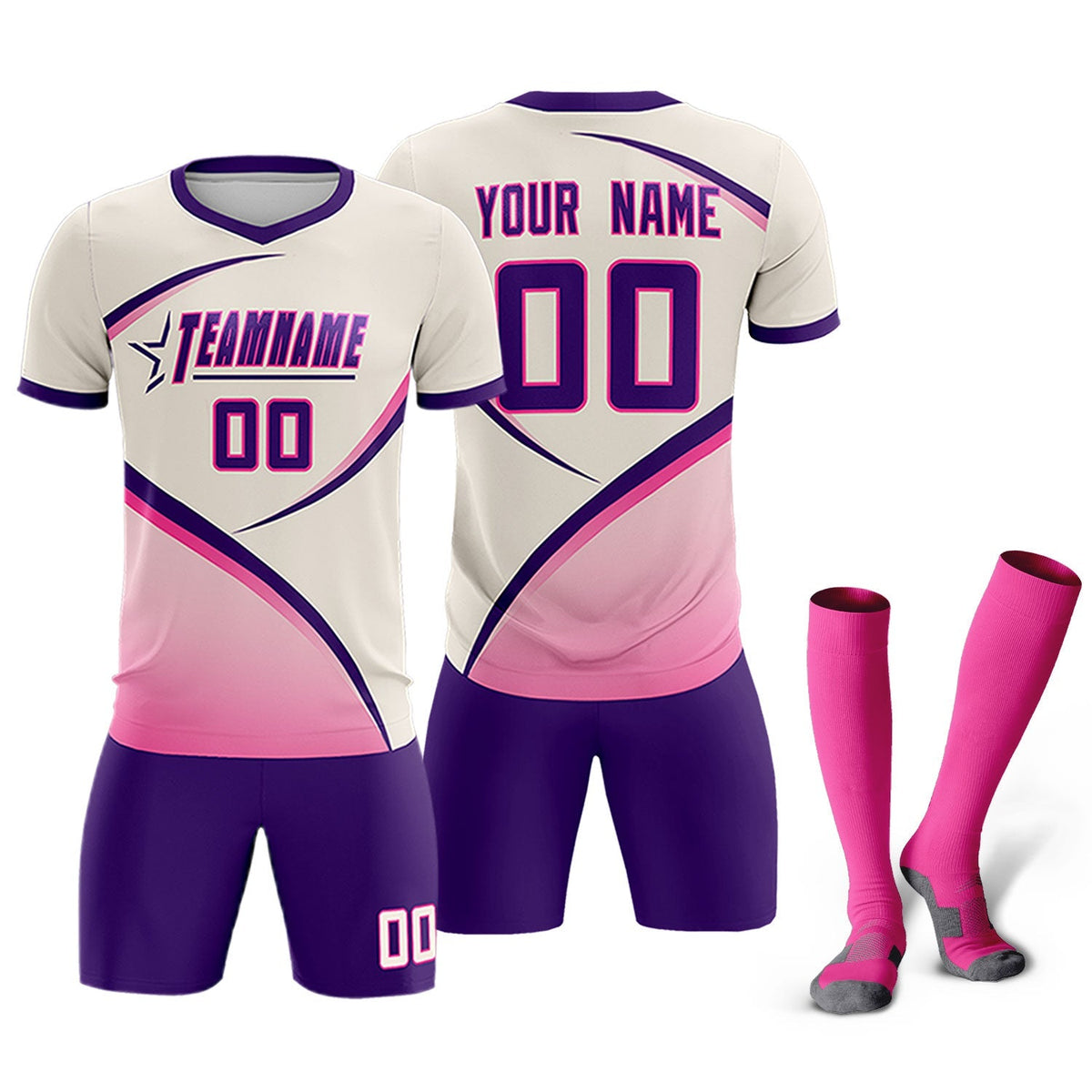 Custom Cream Purple Color Block Training Uniform For Men Football Kits Jersey