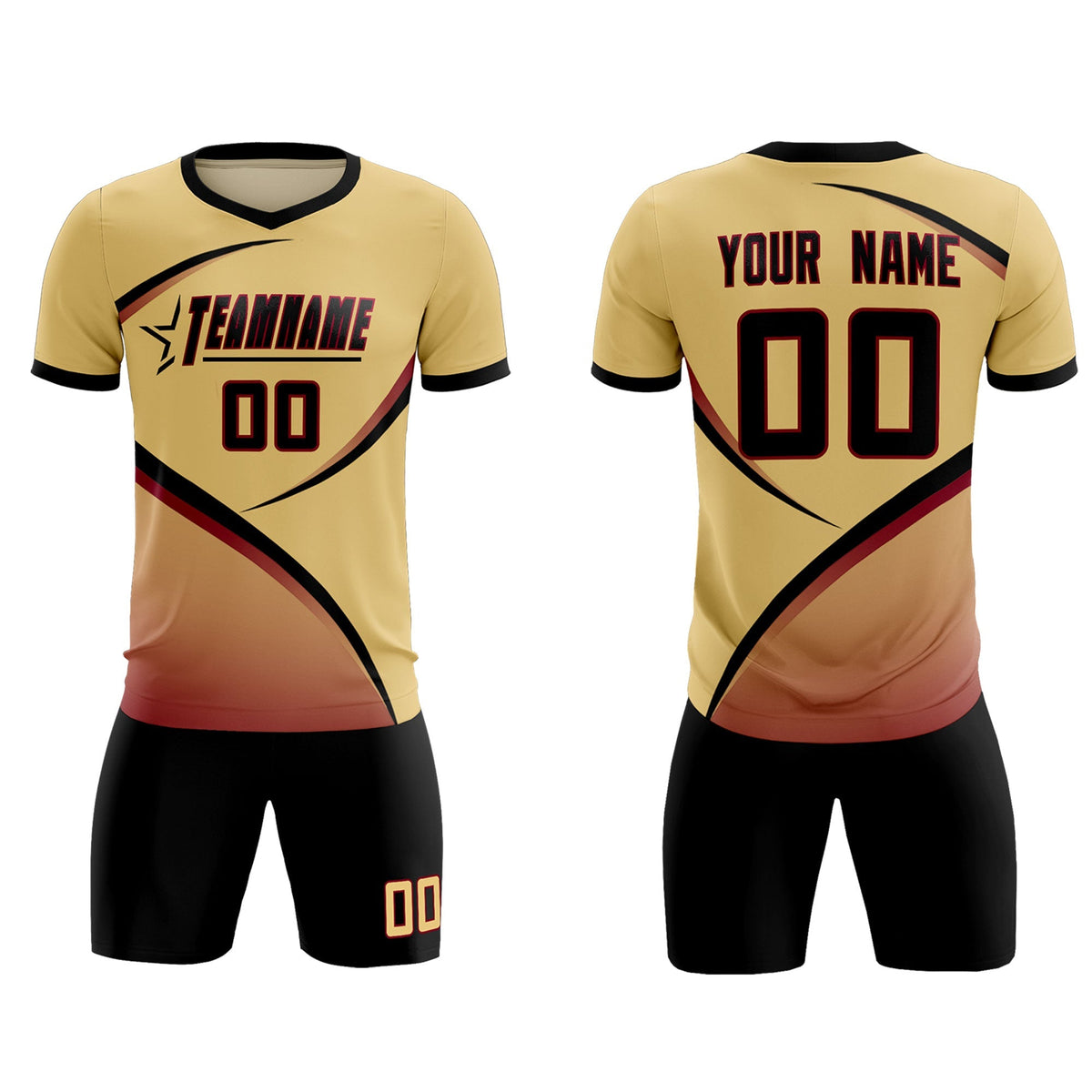 Custom Khaki Black Color Block Training Uniform For Men Football Kits Jersey