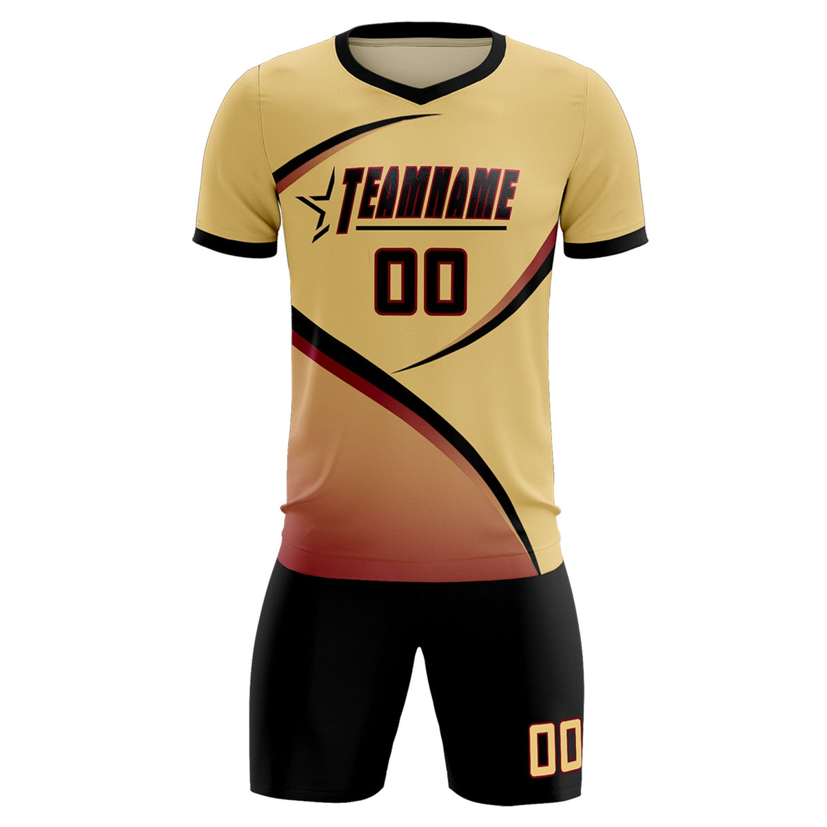 Custom Khaki Black Color Block Training Uniform For Men Football Kits Jersey