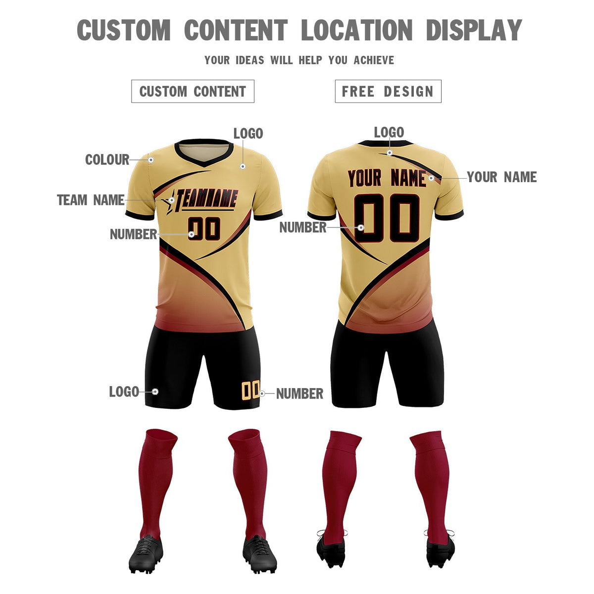 Custom Khaki Black Color Block Training Uniform For Men Football Kits Jersey