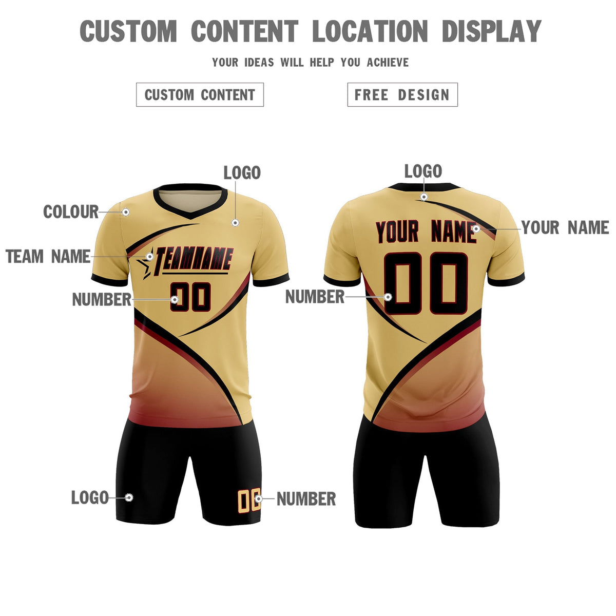 Custom Khaki Black Color Block Training Uniform For Men Football Kits Jersey