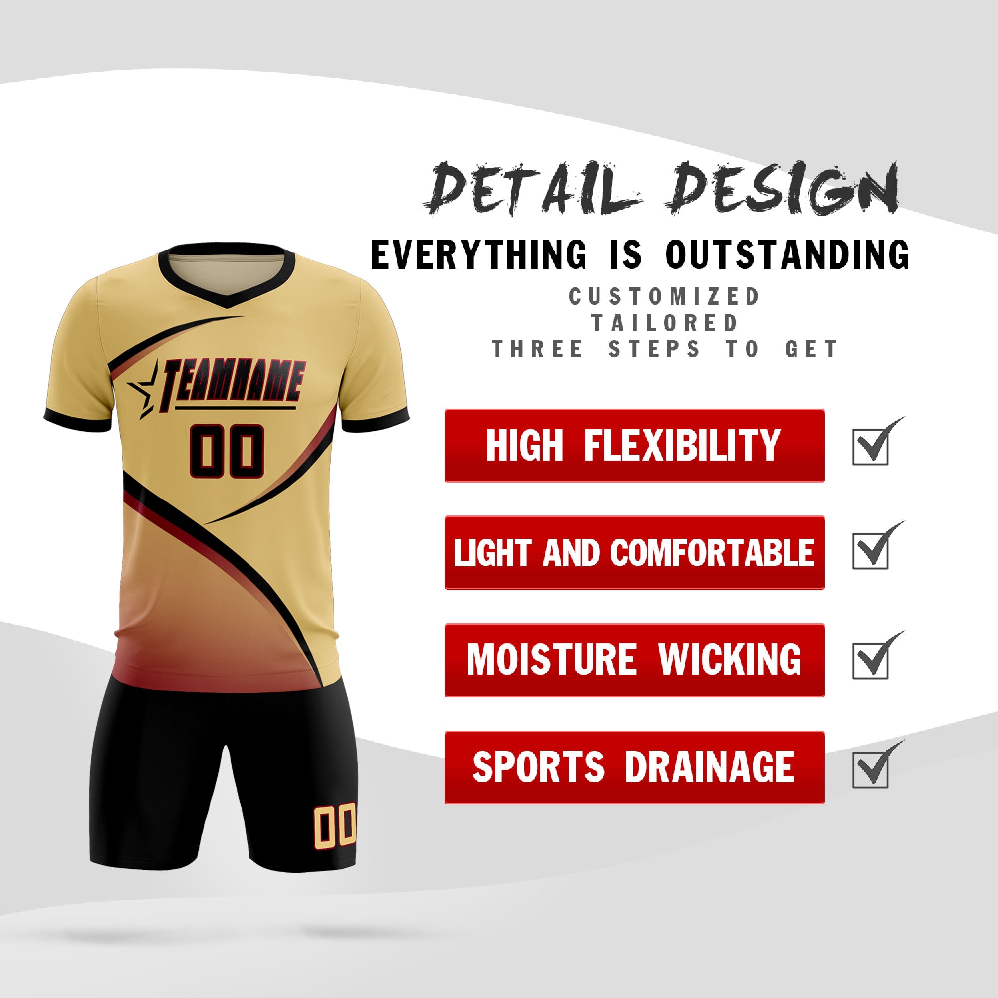 Custom Khaki Black Color Block Training Uniform For Men Soccer Sets Jersey