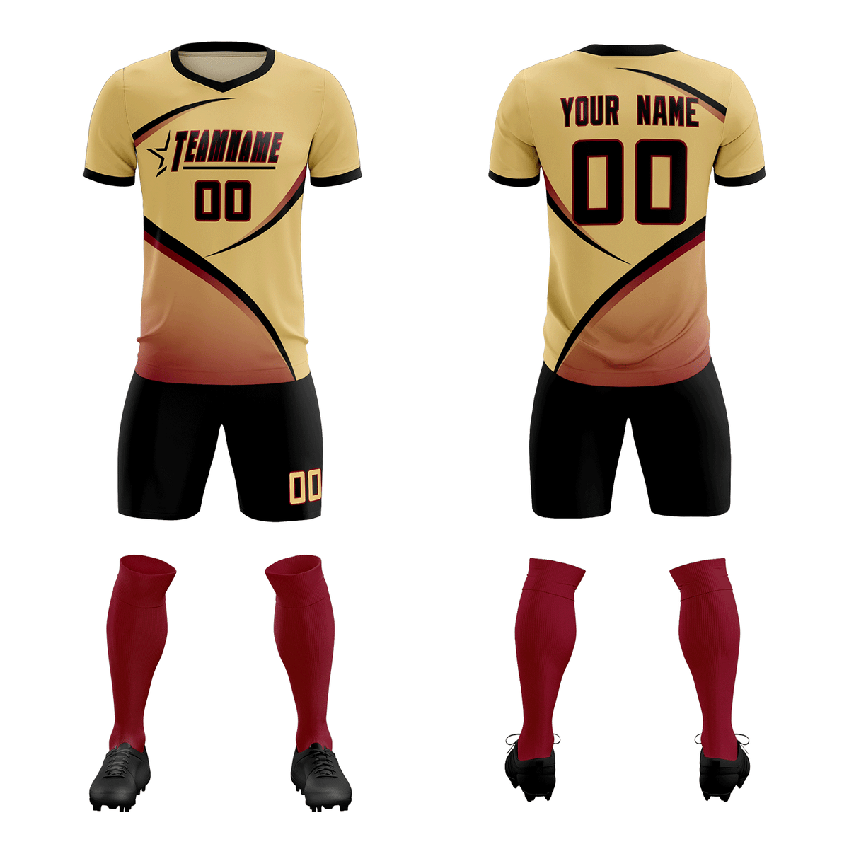 Custom Khaki Black Color Block Training Uniform For Men Football Kits Jersey