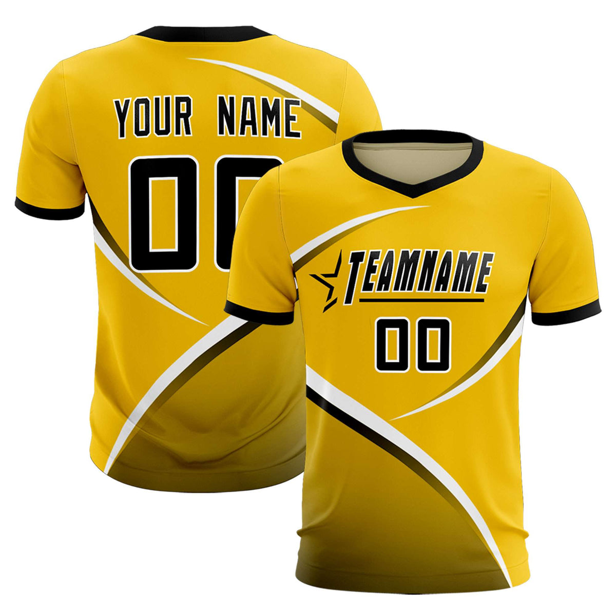 Custom Gold Black Color Block Training Uniform For Men Soccer Sets Jersey