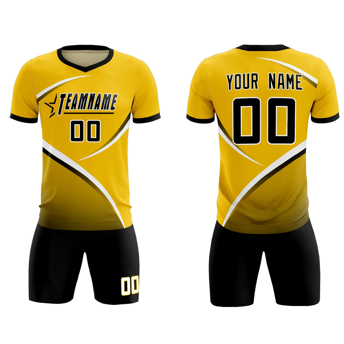 Custom Gold Black Color Block Training Uniform For Men Soccer Sets Jersey
