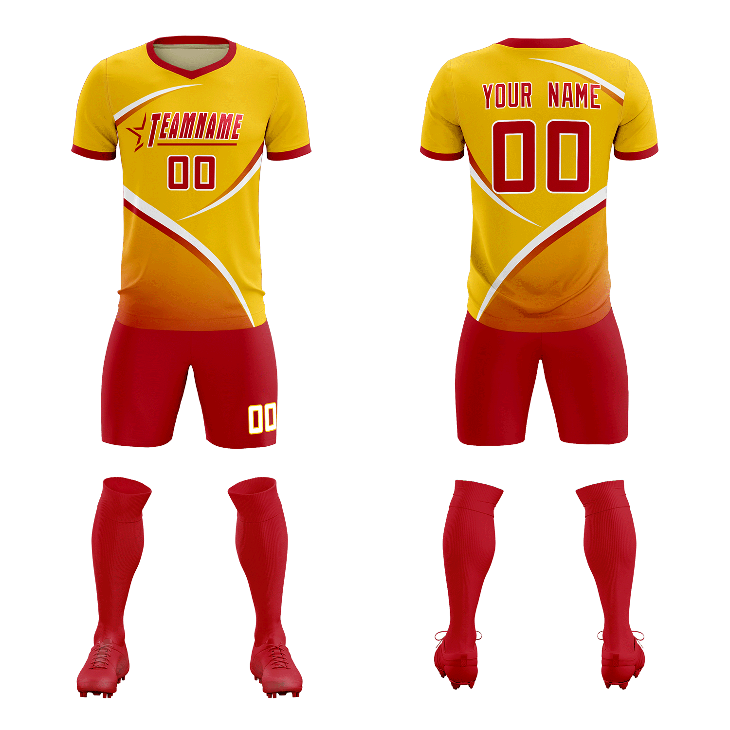 Custom Gold Red Color Block Training Uniform For Men Soccer Sets Jersey