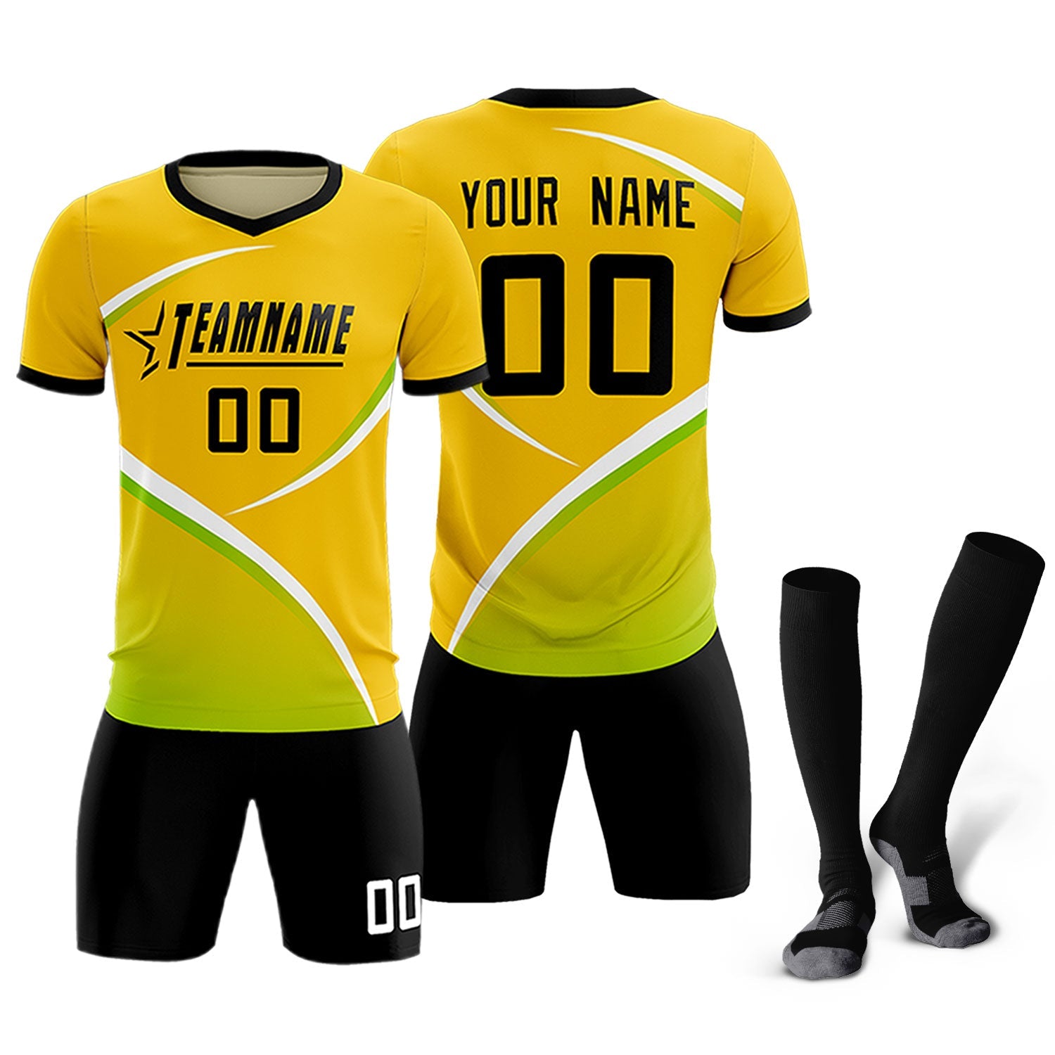 Custom Gold Black Color Block Training Uniform For Men Soccer Sets Jersey