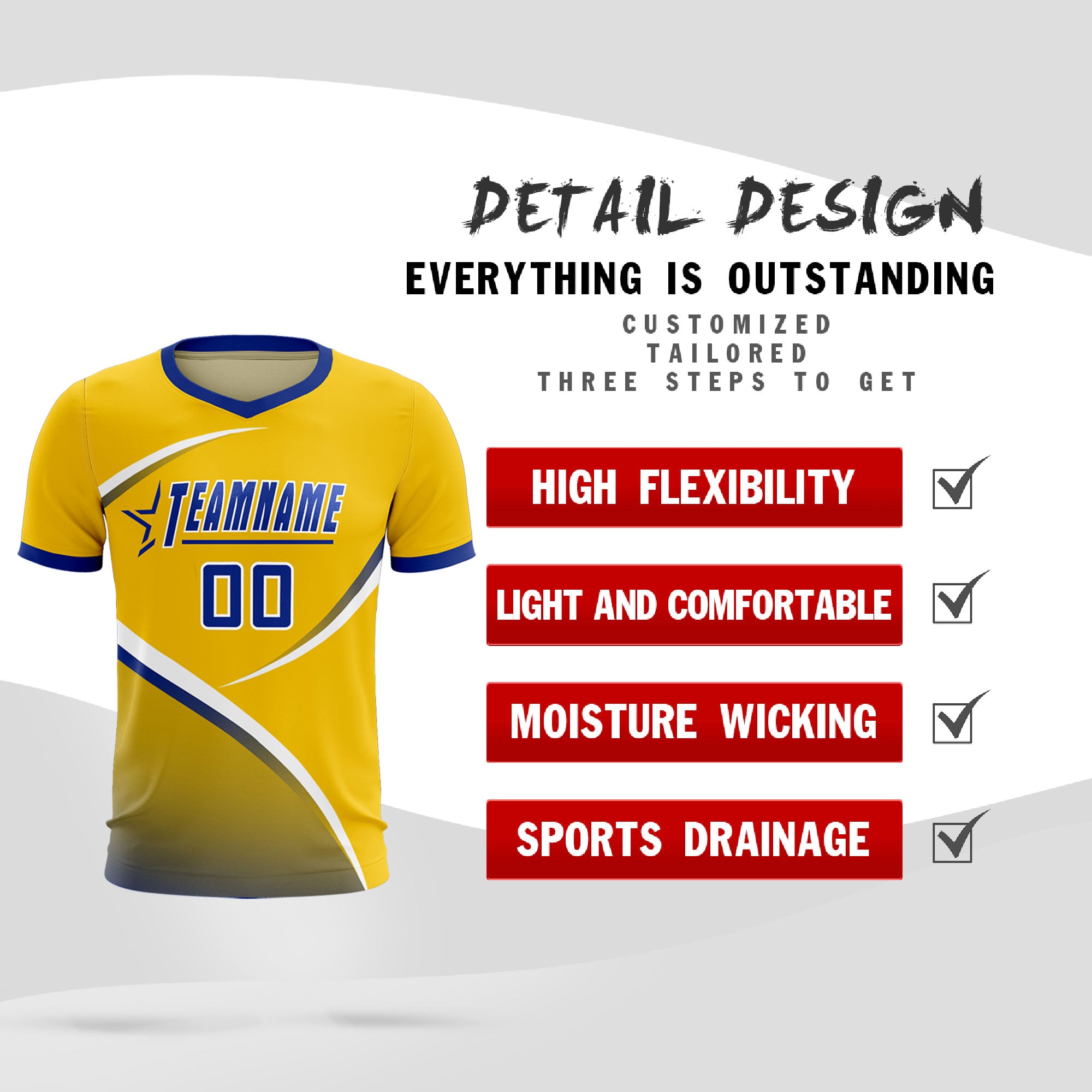 Custom Gold Royal Color Block Training Uniform For Men Soccer Sets Jersey