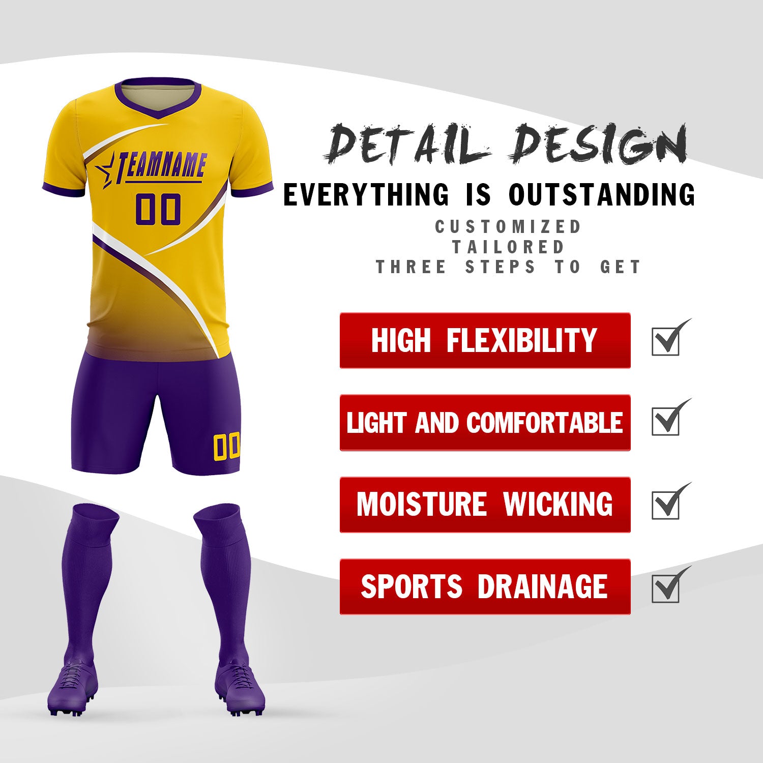 Custom Gold Old Gold Color Block Training Uniform For Men Soccer Sets Jersey