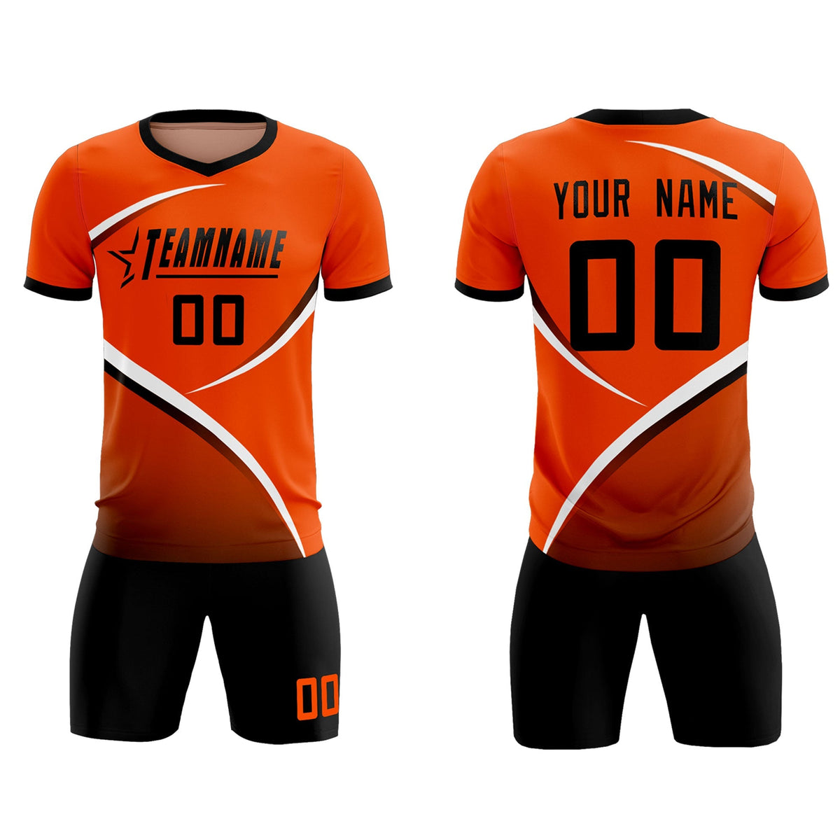Custom Orange Black Color Block Training Uniform For Men Soccer Sets Jersey