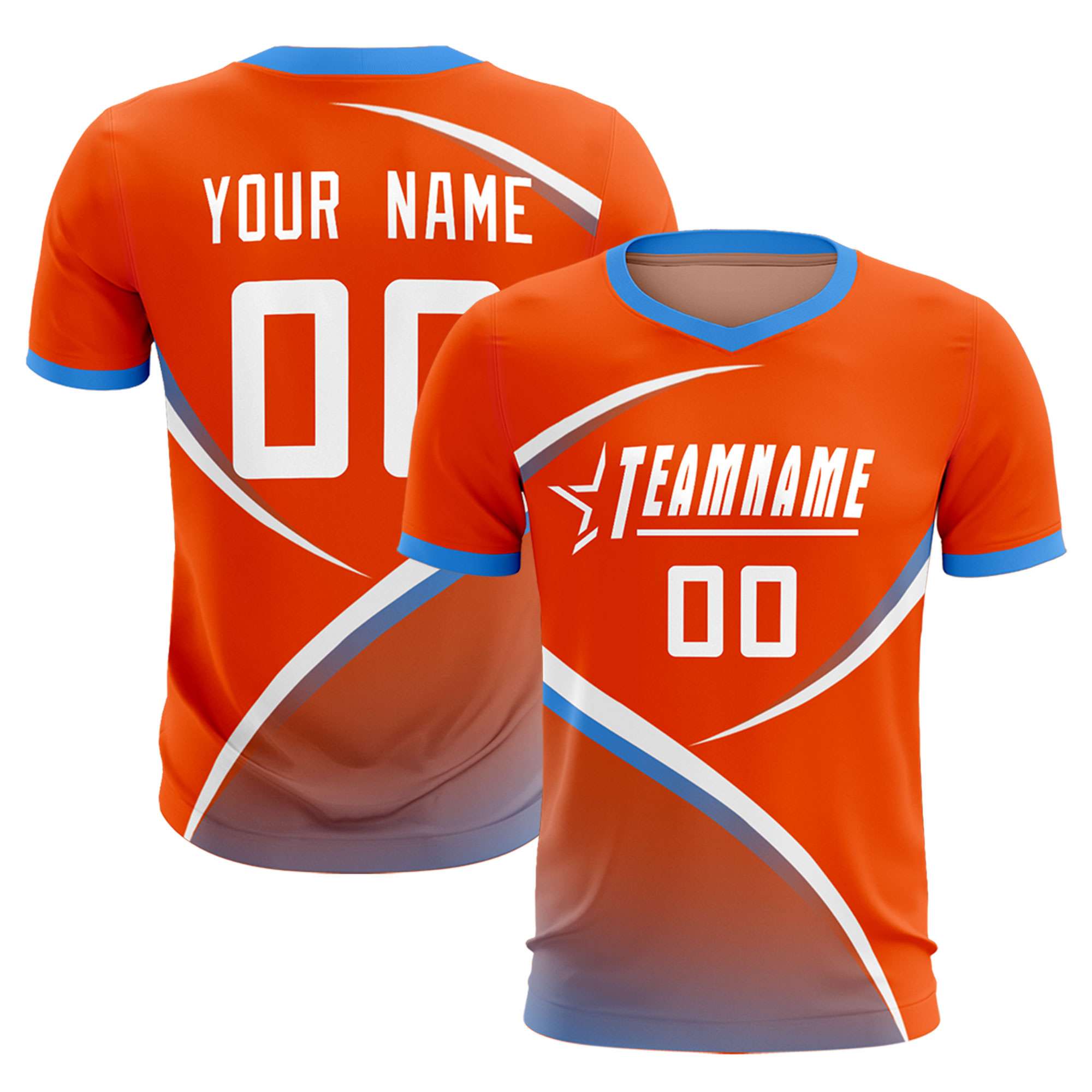 Custom Orange Powder Blue Color Block Training Uniform For Men Soccer Sets Jersey