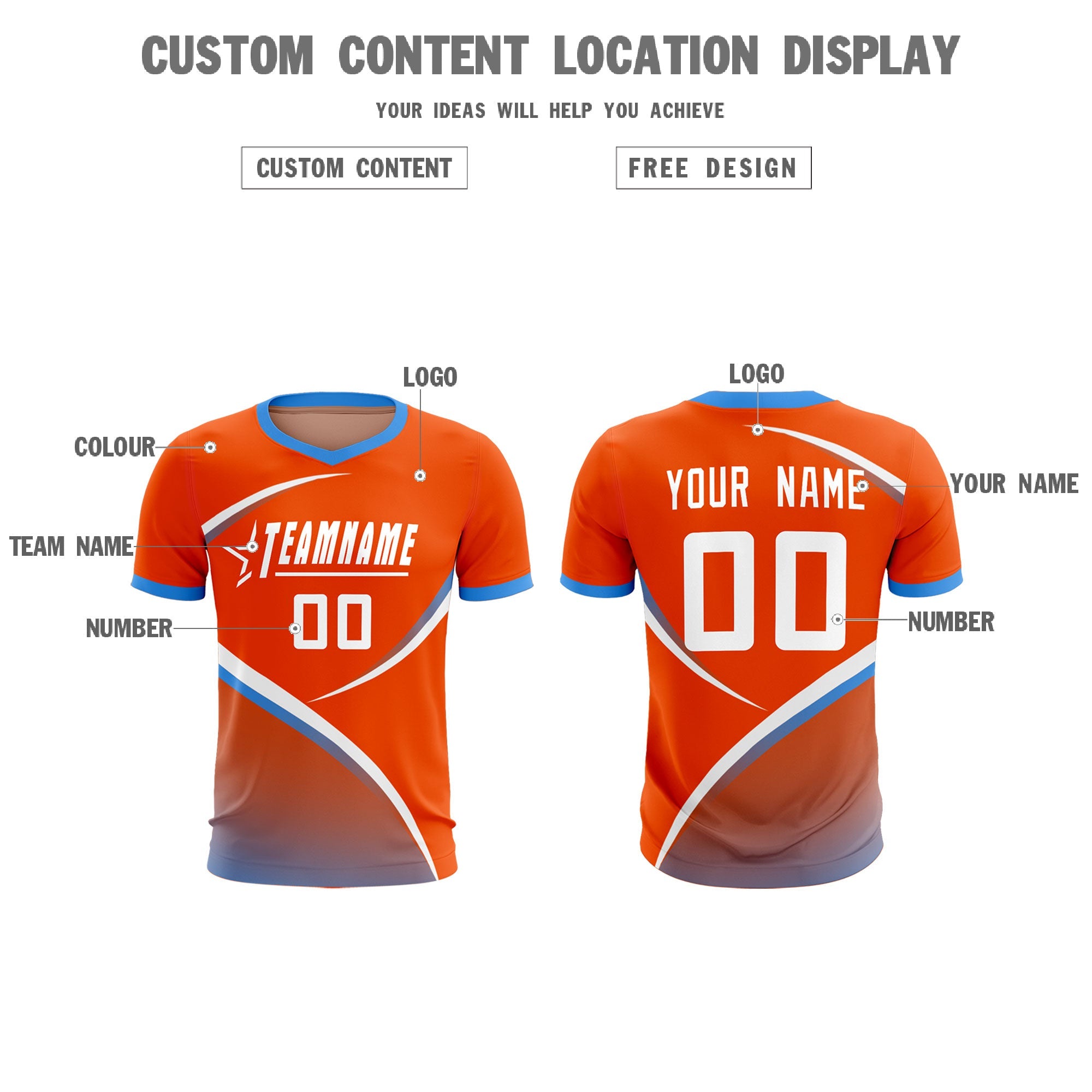 Custom Orange Powder Blue Color Block Training Uniform For Men Soccer Sets Jersey