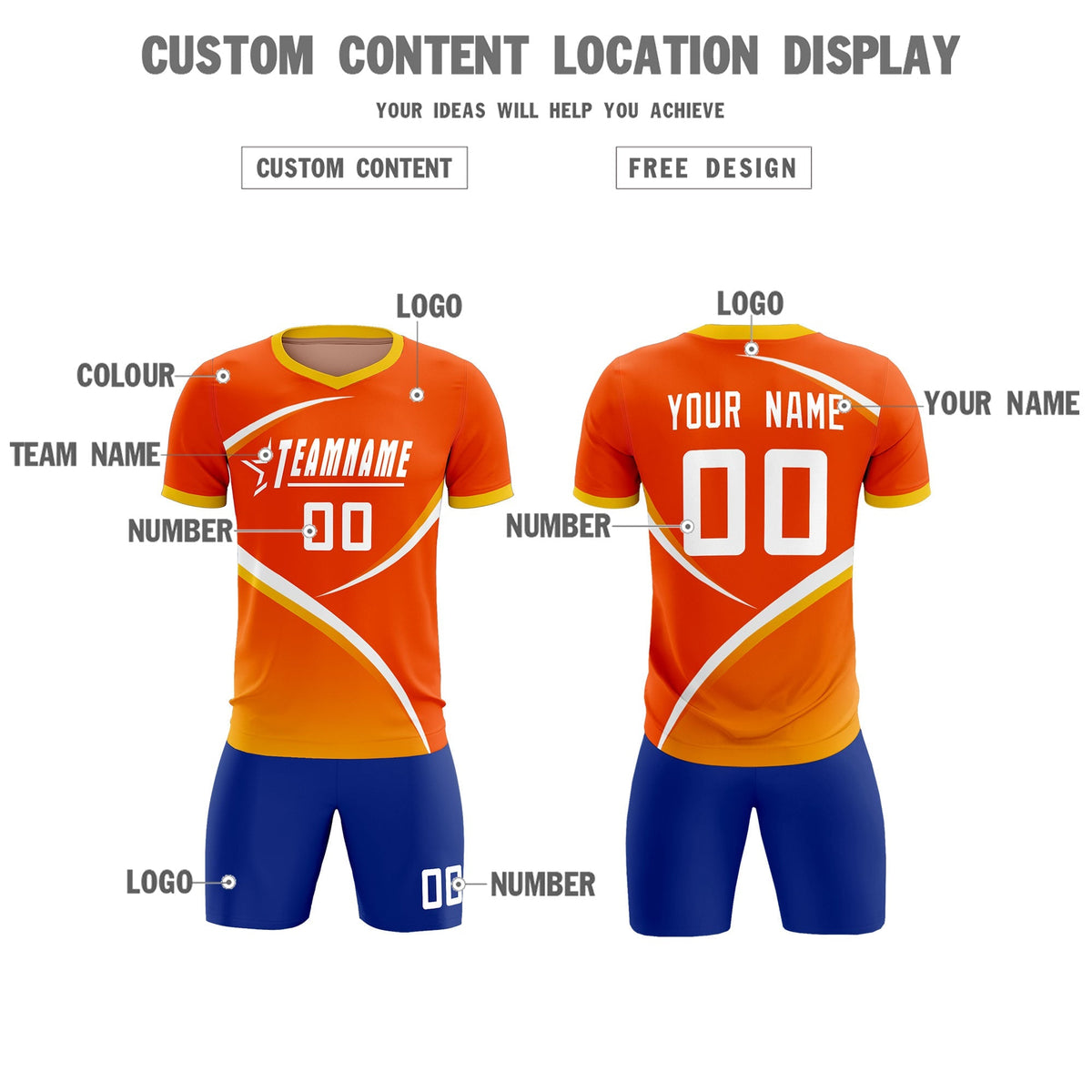 Custom Orange Gold Color Block Training Uniform For Men Soccer Sets Jersey