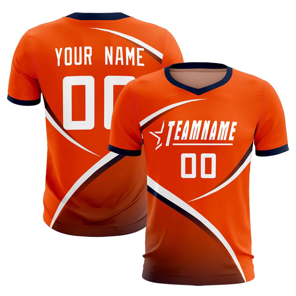 Custom Orange Navy Color Block Training Uniform For Men Soccer Sets Jersey