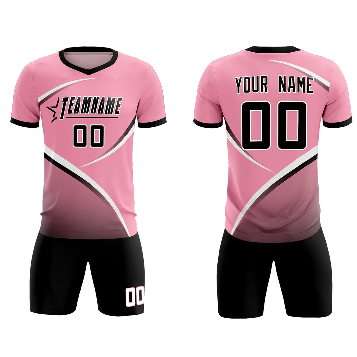 Custom Light Pink Black Color Block Training Uniform For Men Football Kits Jersey