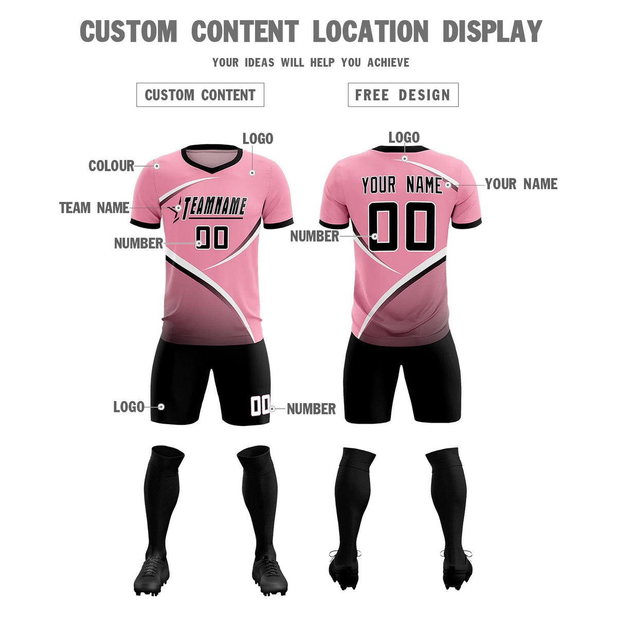 Custom Light Pink Black Color Block Training Uniform For Men Football Kits Jersey