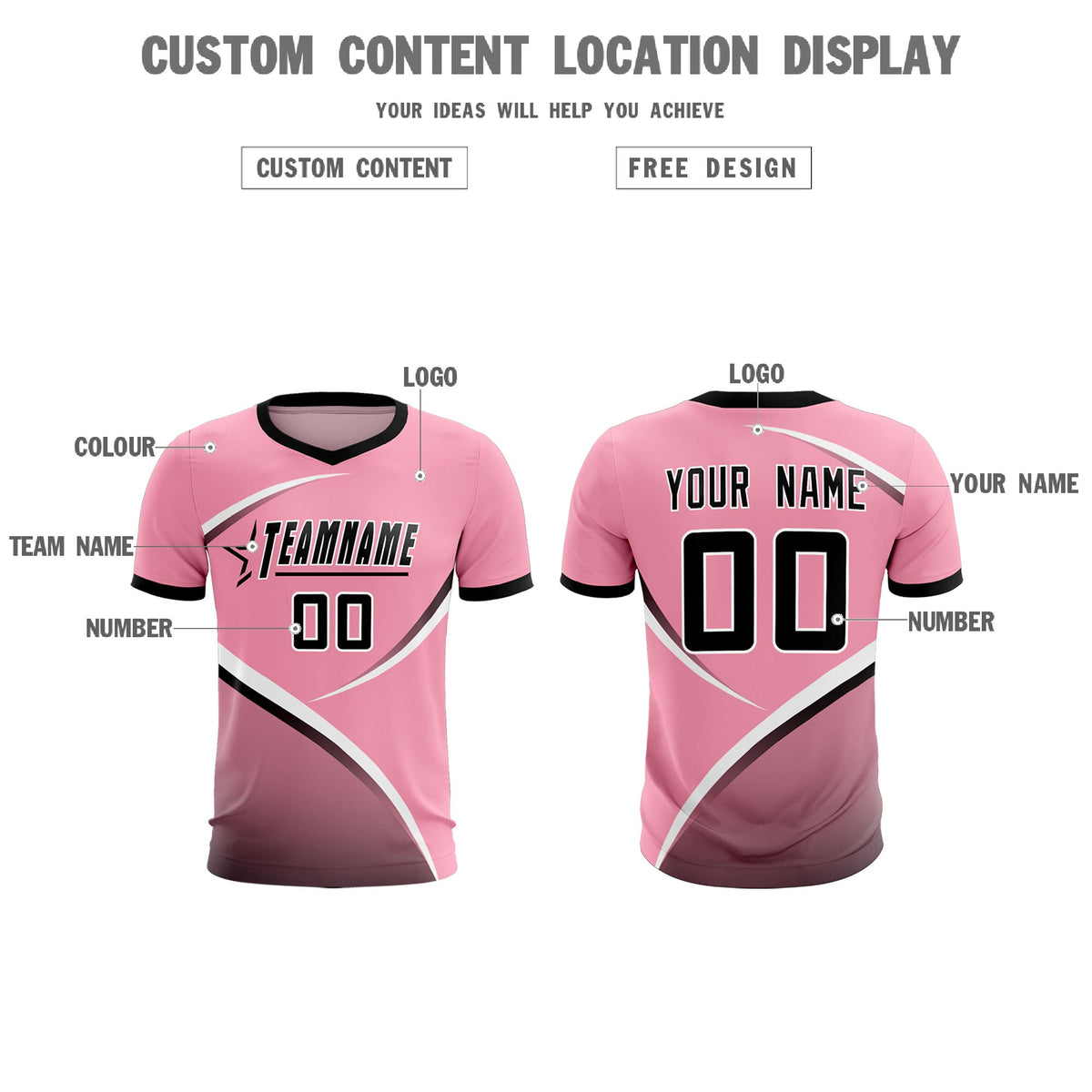 Custom Light Pink Black Color Block Training Uniform For Men Football Kits Jersey