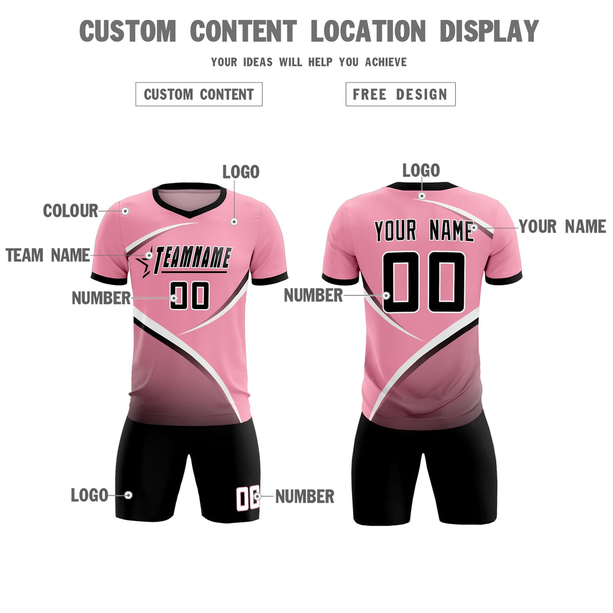 Custom Light Pink Black Color Block Training Uniform For Men Football Kits Jersey