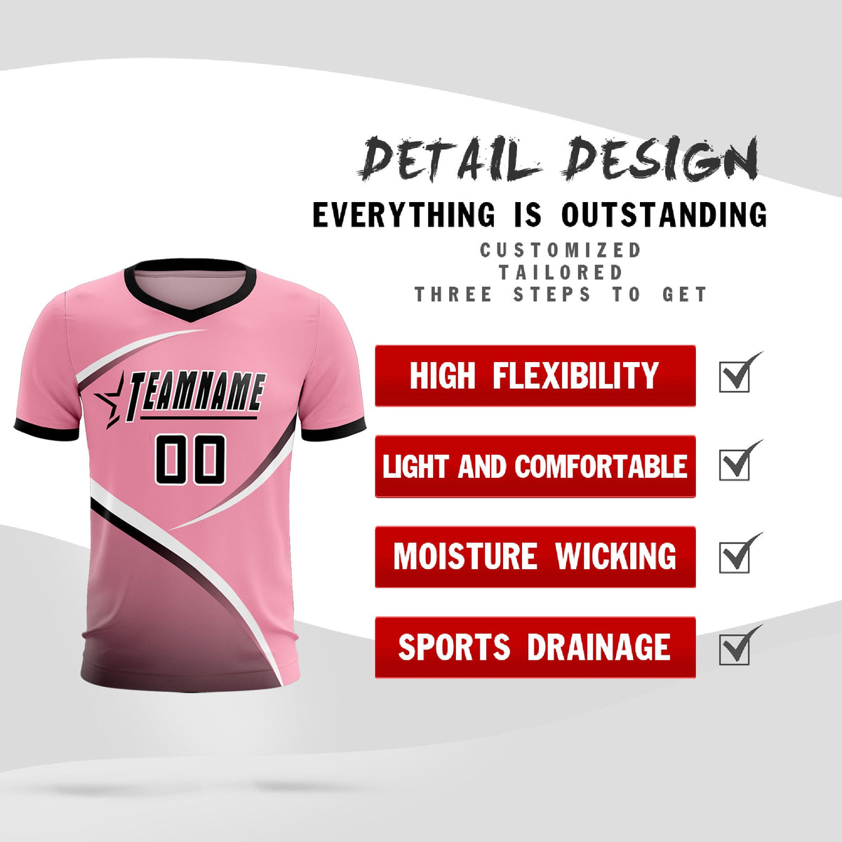 Custom Light Pink Black Color Block Training Uniform For Men Football Kits Jersey