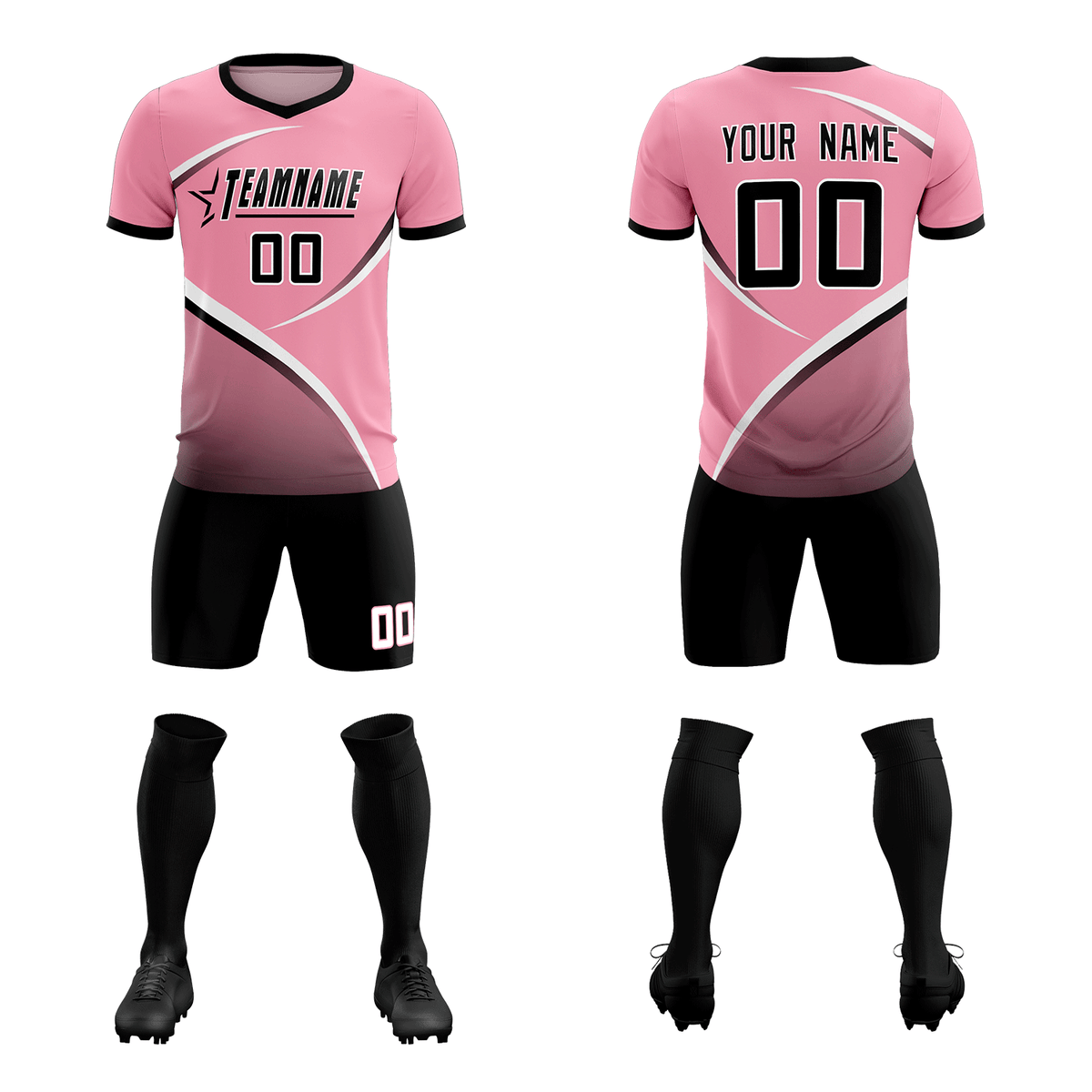 Custom Light Pink Black Color Block Training Uniform For Men Football Kits Jersey