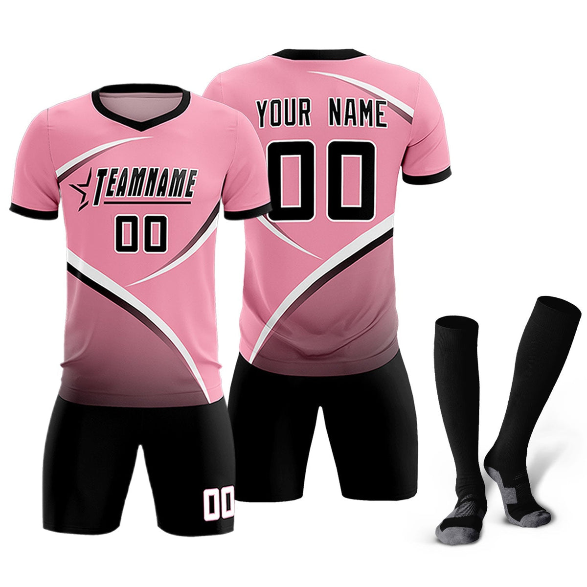 Custom Light Pink Black Color Block Training Uniform For Men Football Kits Jersey