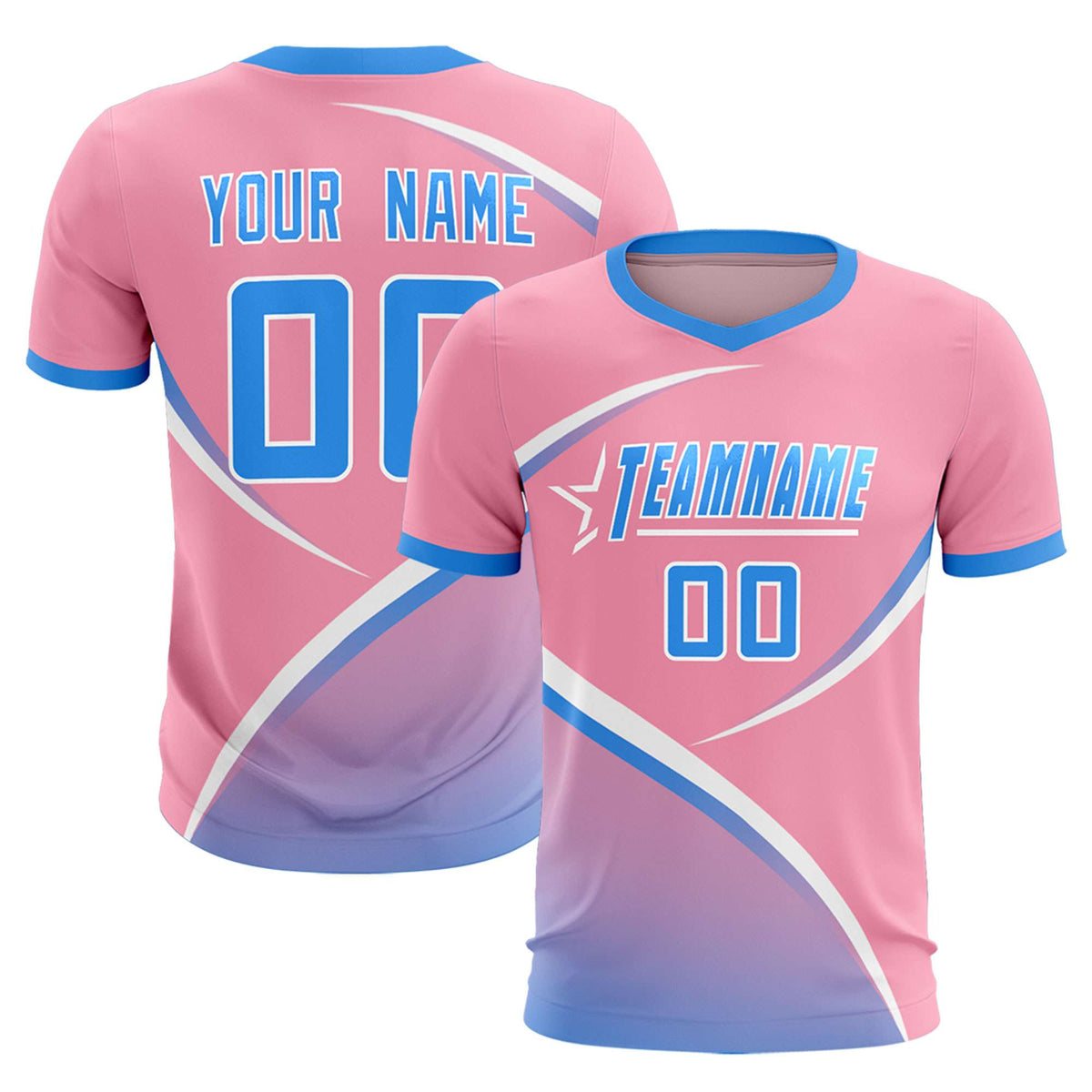 Custom Light Pink Powder Blue Color Block Training Uniform For Men Football Kits Jersey