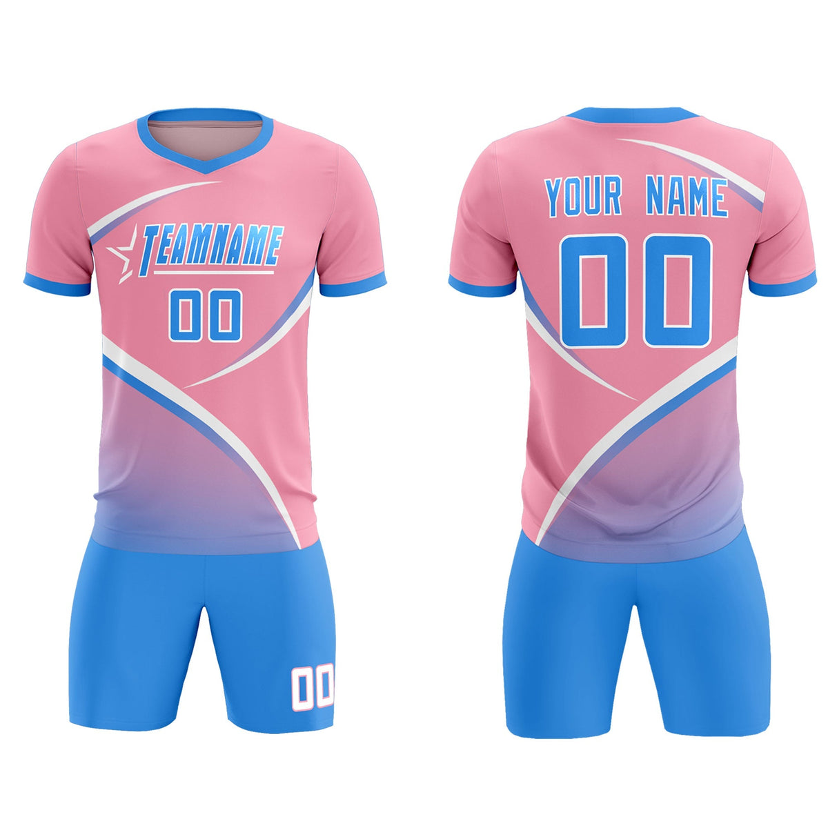 Custom Light Pink Powder Blue Color Block Training Uniform For Men Football Kits Jersey