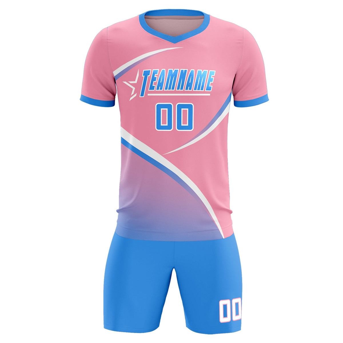 Custom Light Pink Powder Blue Color Block Training Uniform For Men Football Kits Jersey