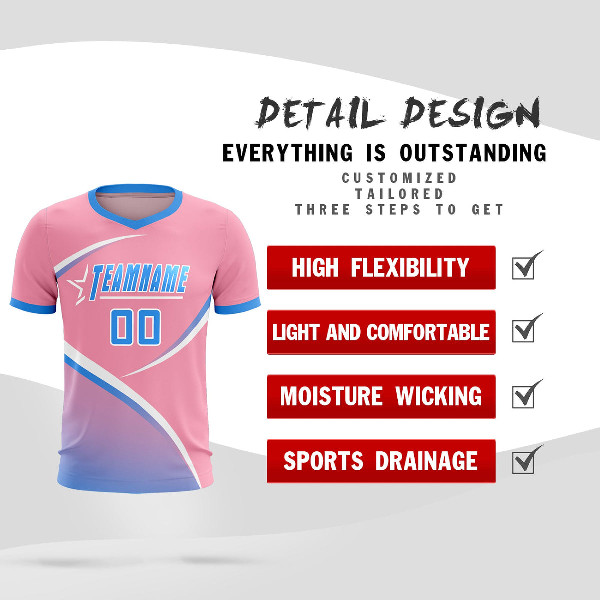 Custom Light Pink Powder Blue Color Block Training Uniform For Men Football Kits Jersey