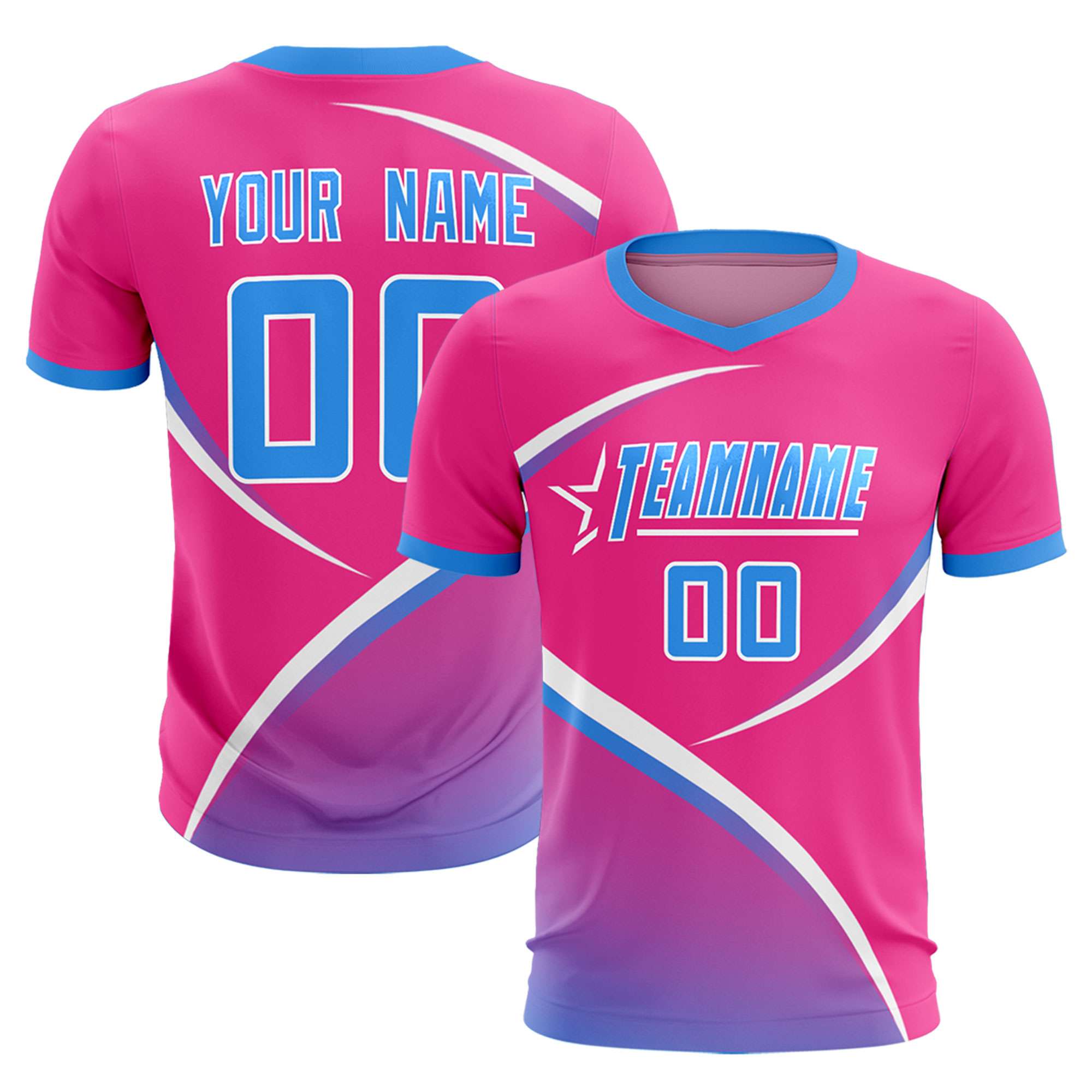 Custom Pink Powder Blue Color Block Training Uniform For Men Soccer Sets Jersey