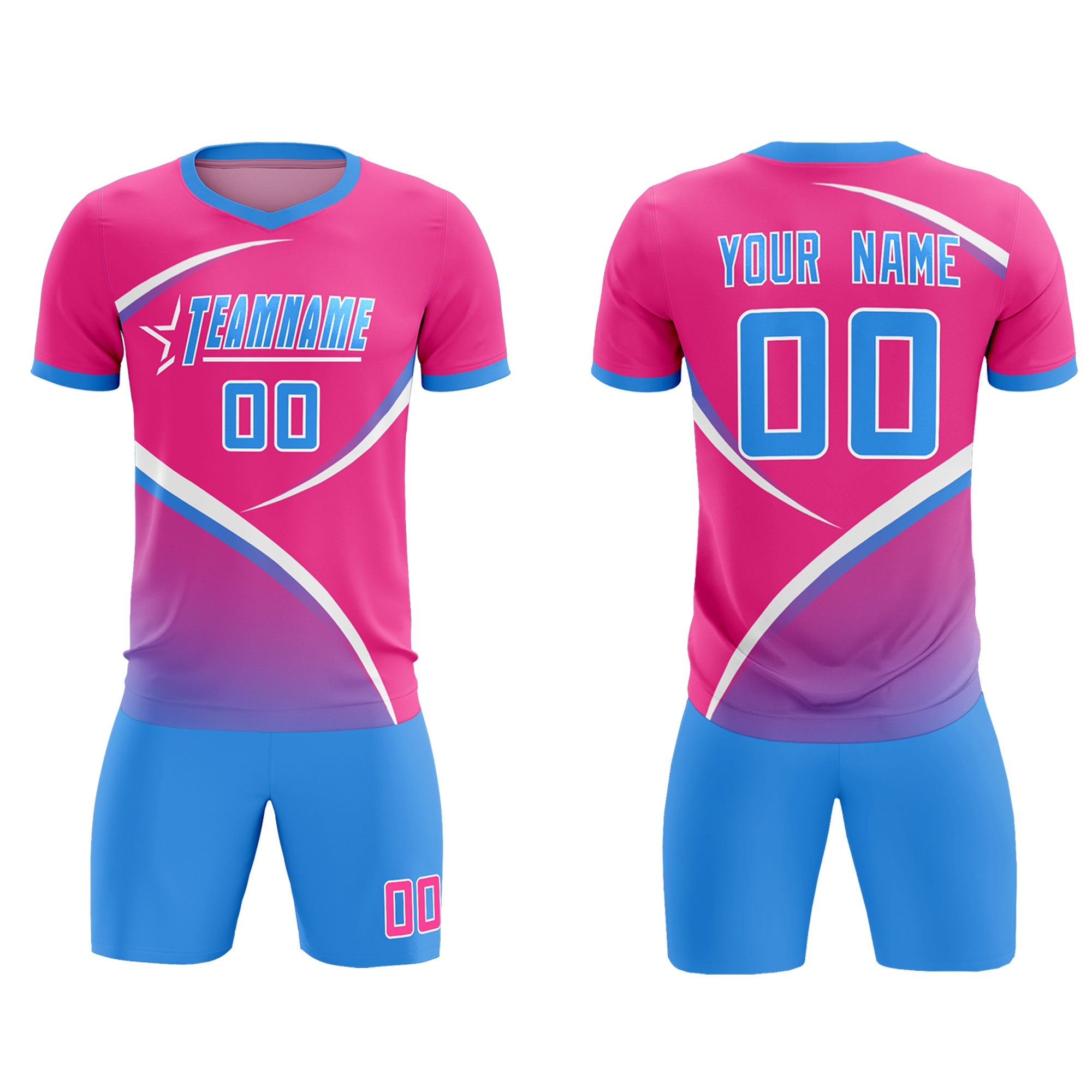 Custom Pink Powder Blue Color Block Training Uniform For Men Soccer Sets Jersey