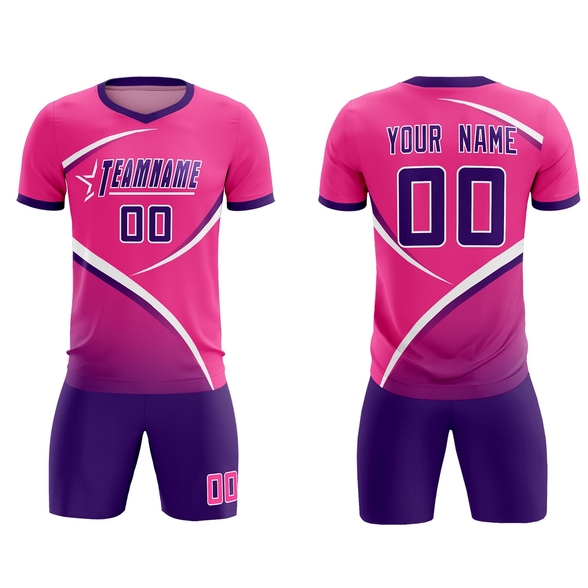 Custom Pink Purple Color Block Training Uniform For Men Soccer Sets Jersey