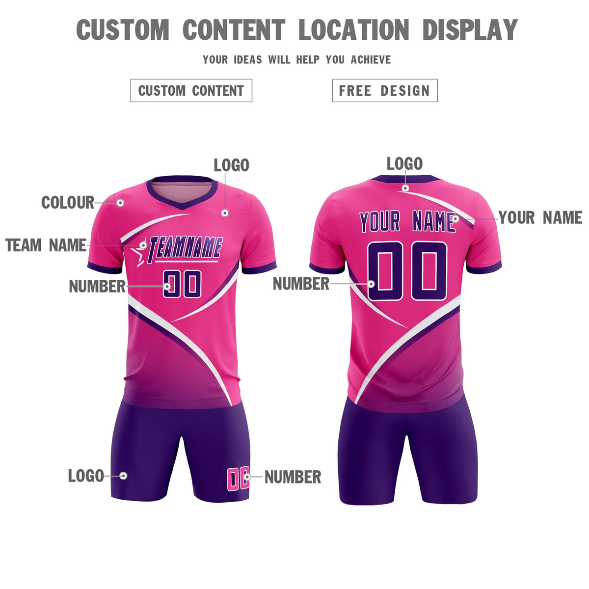 Custom Pink Purple Color Block Training Uniform For Men Soccer Sets Jersey