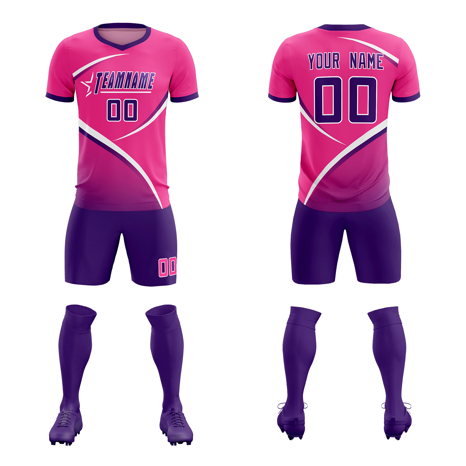 Custom Pink Purple Color Block Training Uniform For Men Soccer Sets Jersey
