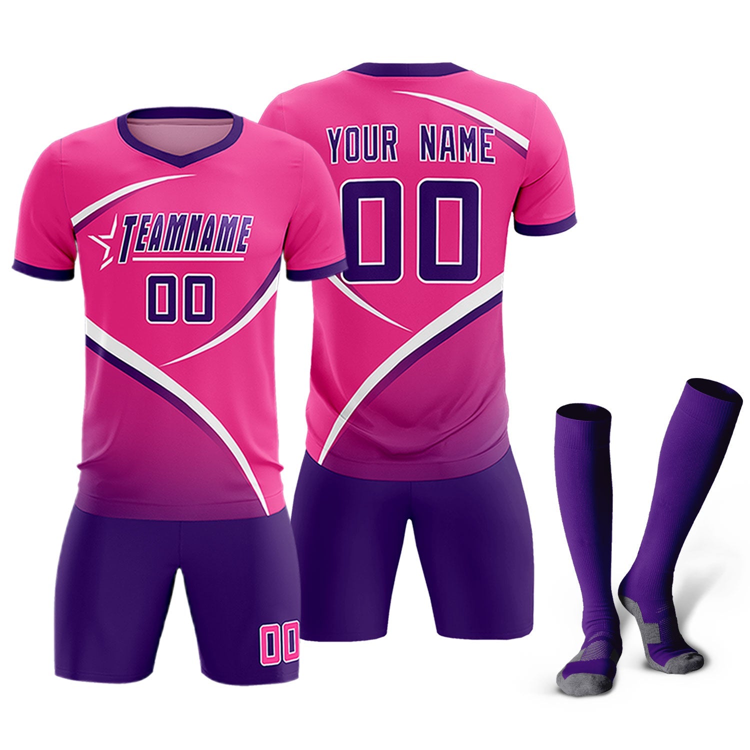 Custom Pink Purple Color Block Training Uniform For Men Soccer Sets Jersey