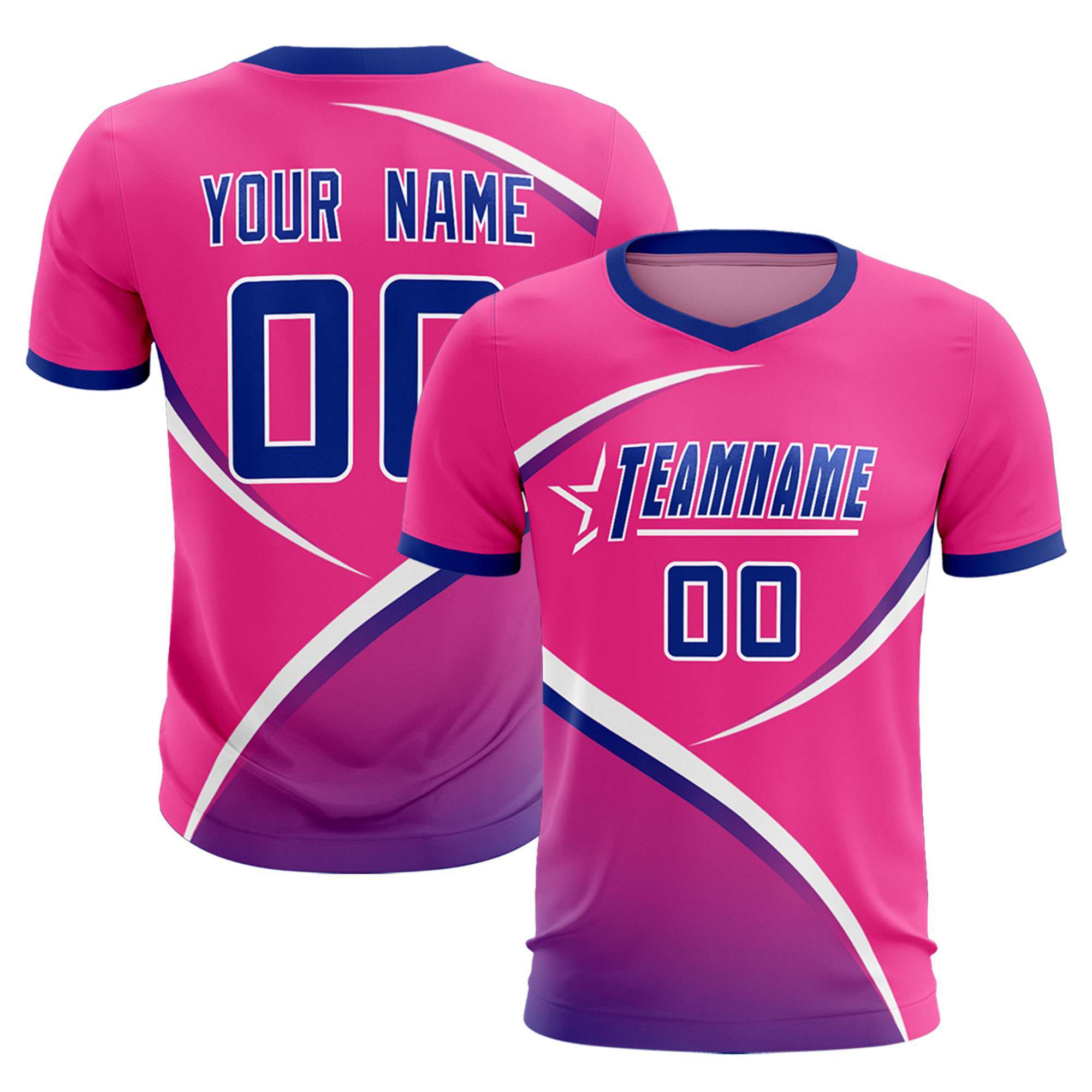 Custom Pink Royal Color Block Training Uniform For Men Soccer Sets Jersey