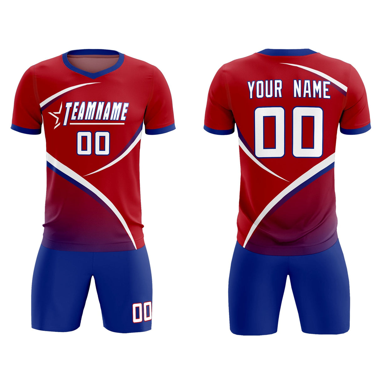 Custom Red Royal Color Block Training Uniform For Men Football Kits Jersey