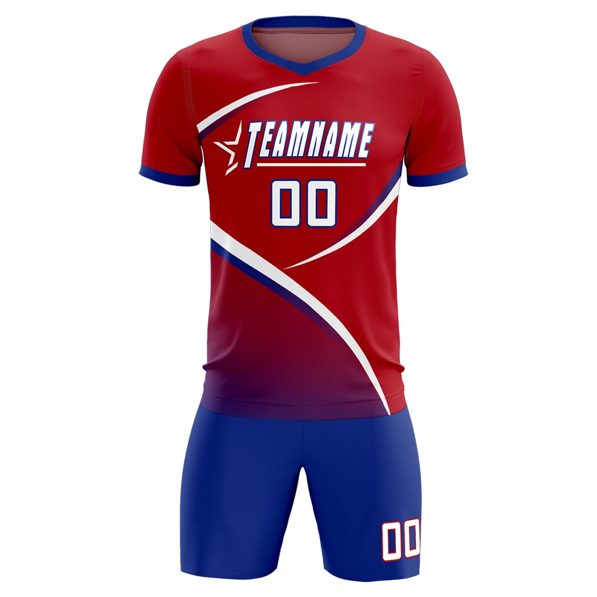 Custom Red Royal Color Block Training Uniform For Men Football Kits Jersey