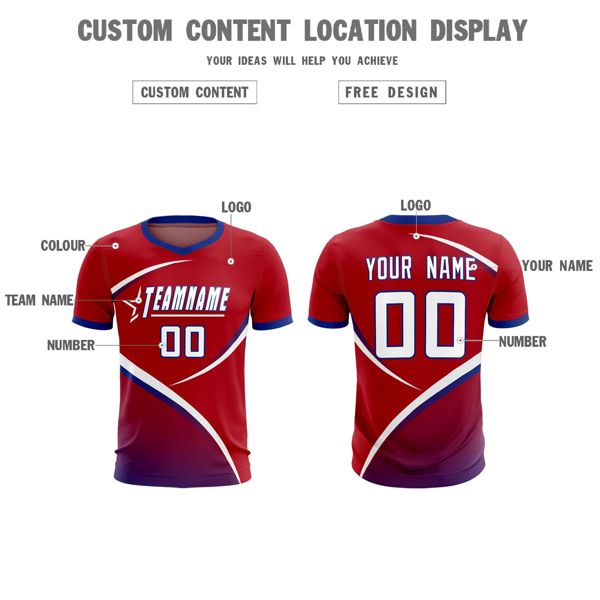 Custom Red Royal Color Block Training Uniform For Men Football Kits Jersey