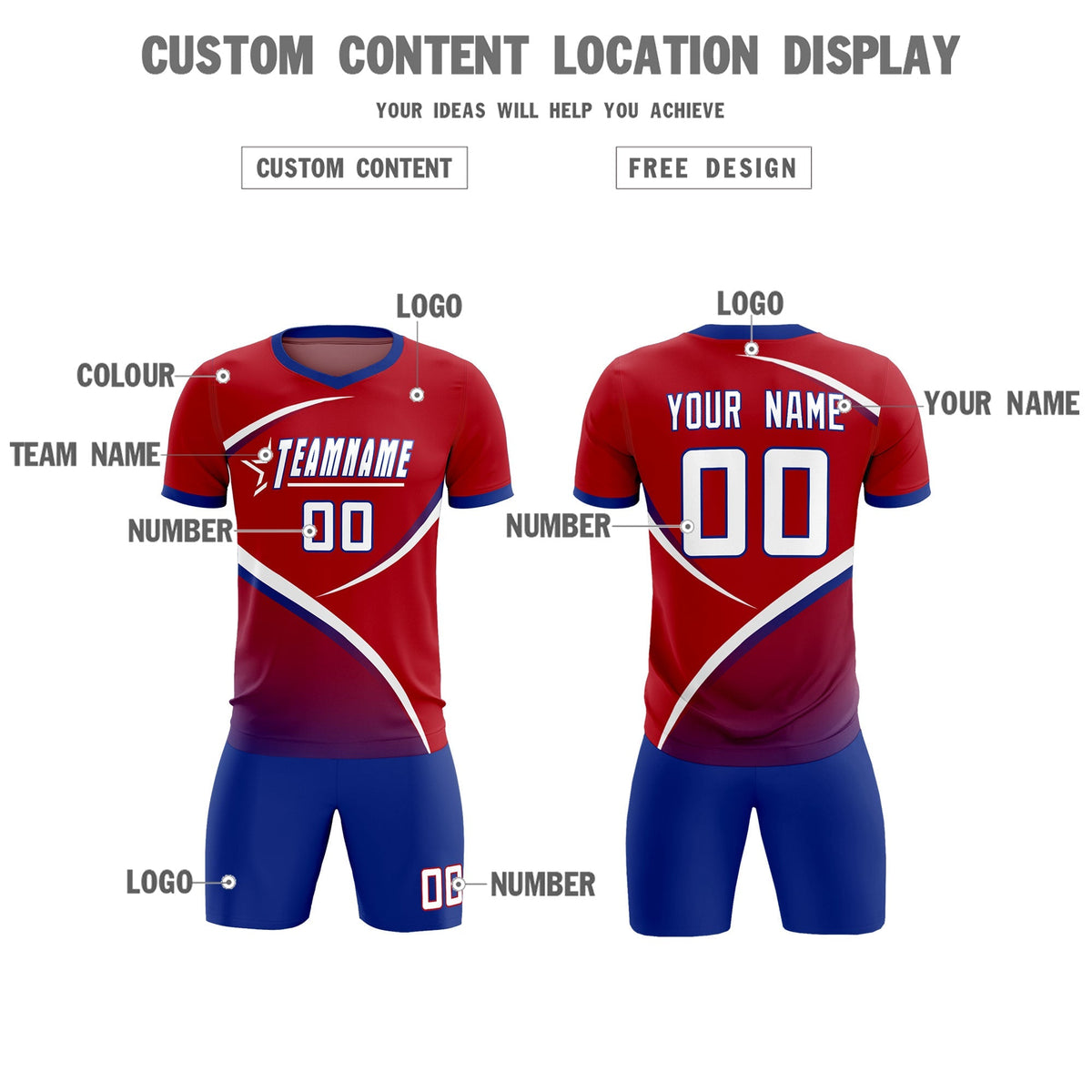 Custom Red Royal Color Block Training Uniform For Men Football Kits Jersey